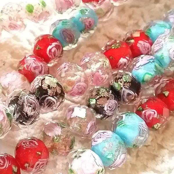 Mixed Colors Inner Flower Rondelle Crystal Lampwork Glass Beads