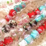 Mixed Colors Inner Flower Rondelle Crystal Lampwork Glass Beads