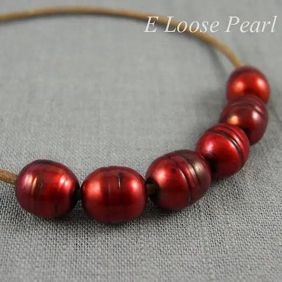Freshwater Pearl Large Hole Rice Rust Red Beads 10-10.5mm x 11-12mm