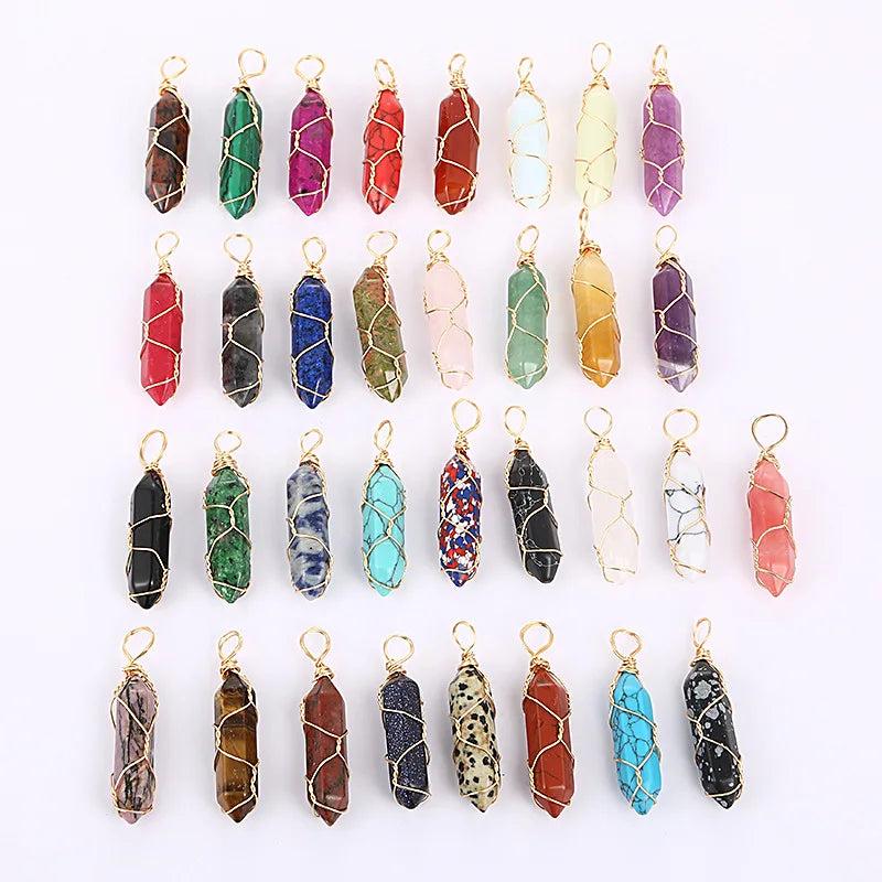 Stone Copper Wire Hex Prism Amethyst Pendant for DIY Chakra Jewelry