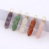 Stone Copper Wire Hex Prism Amethyst Pendant for DIY Chakra Jewelry