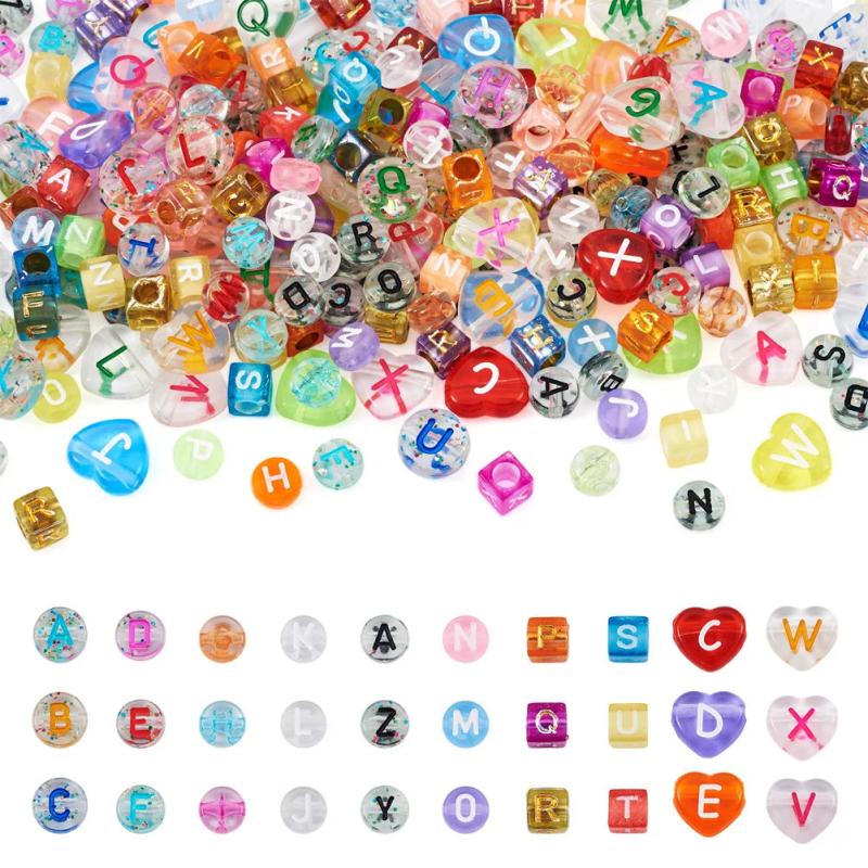 1000pcs Heart Cube Letter Acrylic Spacer Beads DIY Jewelry Making