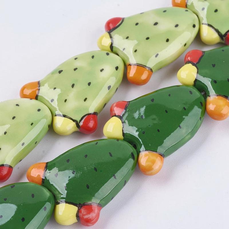 10pcs Green Cactus Ceramic Beads for DIY Jewelry Making