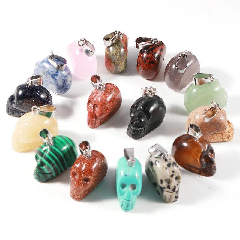 Crystal Stone Skull Pendants Opal Rose Quartz Tiger's Eye Charms