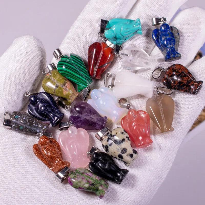 Natural Rose Quartz Tiger's Eye Stone Angel Pendants Charms