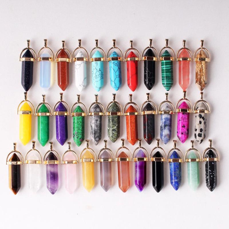 Crystal Prism Pendant Rose Quartz Tiger's Eye Opal Charms DIY Jewelry