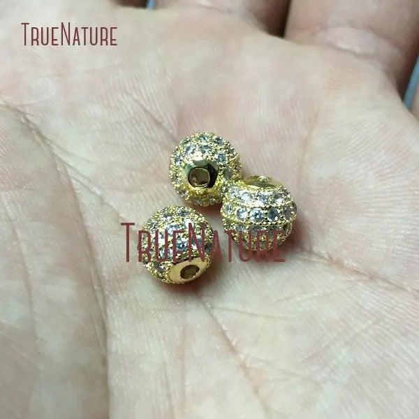 10Pcs Clear Zircon Micro Pave Copper Beads 8mm