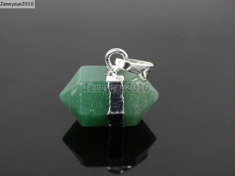 Green Aventurine Nugget Hexagonal Pointed Pendant Beads 10Pcs
