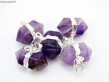 Natural Amethyst Stones Hexagonal Reiki Chakra Silver Pendant 10Pcs
