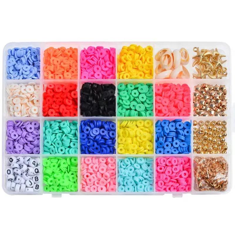 24 Grid DIY Soft Pottery Beads 6mm Flat Round Polymer Clay Persian Bead Kit