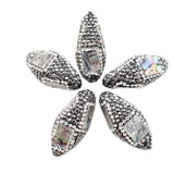 5Pcs Natural Green Abalone shell Nuggets CZ Paved Gems Oval Beads