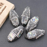 5Pcs Natural Green Abalone shell Nuggets CZ Paved Gems Oval Beads