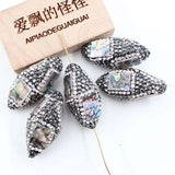 5Pcs Natural Green Abalone shell Nuggets CZ Paved Gems Oval Beads