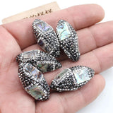 5Pcs Natural Green Abalone shell Nuggets CZ Paved Gems Oval Beads