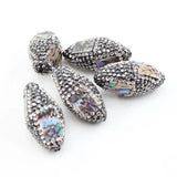 5Pcs Natural Green Abalone shell Nuggets CZ Paved Gems Oval Beads