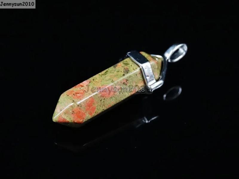 Unakite Gems Stones Hexagonal Pointed Pendant Beads 10Pcs/Pack