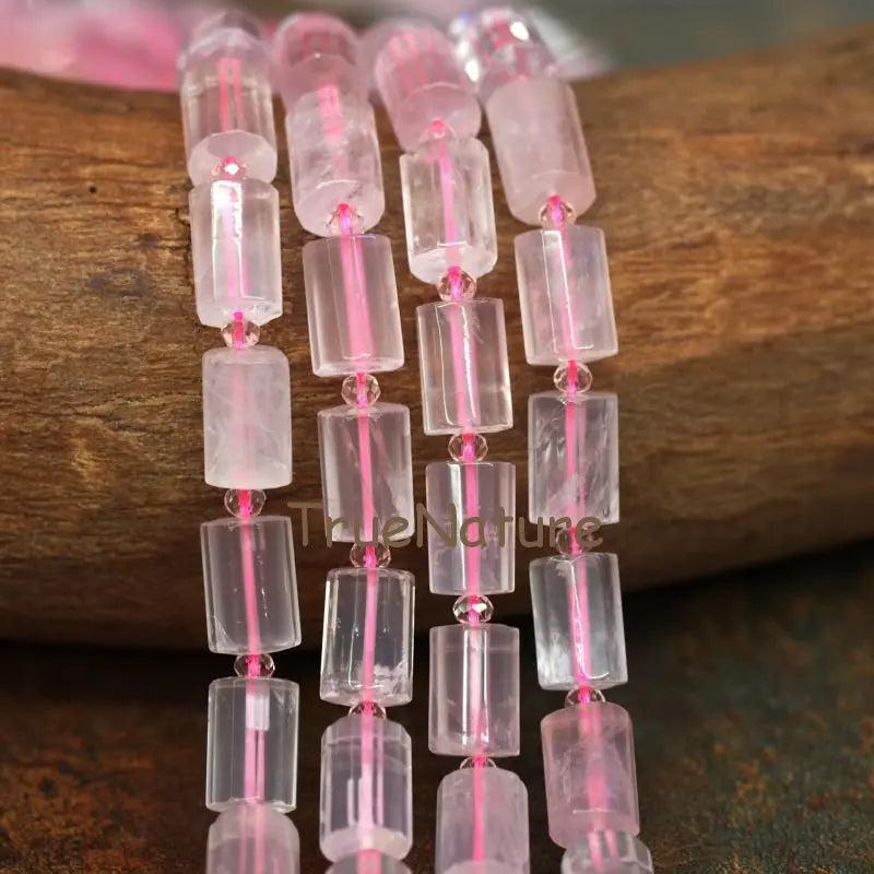 Faceted Tube Beads Clear Rose Quartz Loose Beads Strands 10*14mm