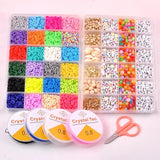 Polymer Clay Beads Elastic Strings Pendant Charms Flat Round Letter Bead