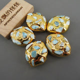 5 Pcs Larimar Stone Beads 24K Plated Edge for Jewelry Making