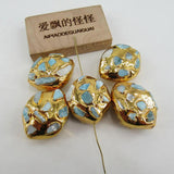 5 Pcs Larimar Stone Beads 24K Plated Edge for Jewelry Making