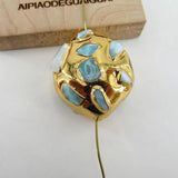 5 Pcs Larimar Stone Beads 24K Plated Edge for Jewelry Making