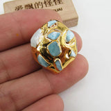 5 Pcs Larimar Stone Beads 24K Plated Edge for Jewelry Making