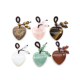 Heart-Shaped Natural Stone 30mm Pendant - Rose Quartz Tiger's Eye Agate Opal