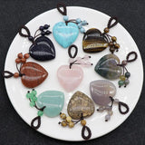 Heart-Shaped Natural Stone 30mm Pendant - Rose Quartz Tiger's Eye Agate Opal