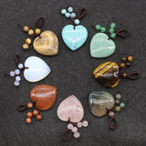 Heart-Shaped Natural Stone 30mm Pendant - Rose Quartz Tiger's Eye Agate Opal