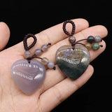 Heart-Shaped Natural Stone 30mm Pendant - Rose Quartz Tiger's Eye Agate Opal