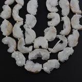 Natural Geode Drusy Moon Shape Beads, Druzy Agates Stone Slices Pendant Necklace