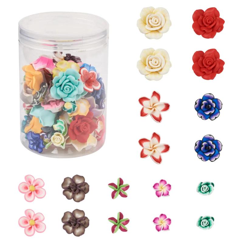 90Pcs Colorful Polymer Clay Flower Plumeria Beads for DIY Jewelry Making