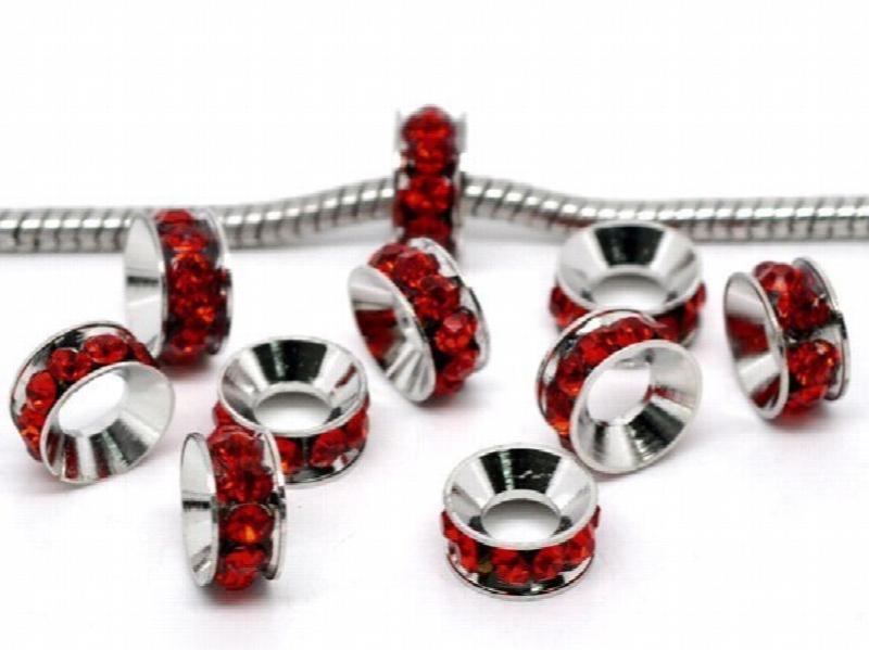 50 Pcs Red Rhinestone Rondelle Christmas Bead 11mm
