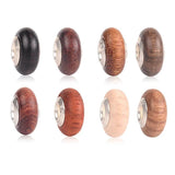 20 Pcs Mixed Colorful Retro Pattern Big Hole Pine Round Wooden Beads