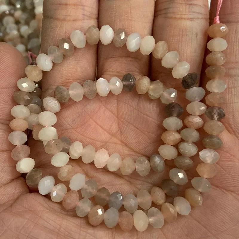Moonstone Stone Beads 15'' Faceted Rondelle DIY Spacer Loose Beads