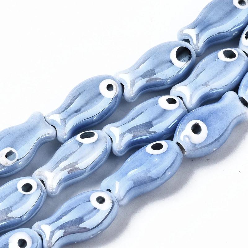 34pcs Fish Shape Glazed Porcelain Ceramic Beads for DIY Jewelry Making