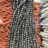 Natural Flash Light Labradorite Round Hand Cut Faceted Beads 15.5 Inch
