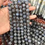 Natural Flash Light Labradorite Round Hand Cut Faceted Beads 15.5 Inch