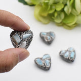 5pcs High Light Larimar Heart Beads With Crystal Zircon 26x25mm