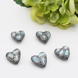 5pcs High Light Larimar Heart Beads With Crystal Zircon 26x25mm