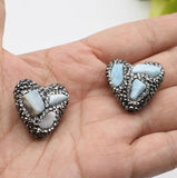 5pcs High Light Larimar Heart Beads With Crystal Zircon 26x25mm