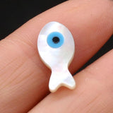 15PCS Natural Freshwater Shells Fish Shape Eyes Beads DIY Jewelry Making