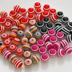 100pcs 12mm Colorful Resin Stripe Beads for Jewelry Making