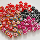 100pcs 12mm Colorful Resin Stripe Beads for Jewelry Making