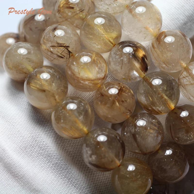 Meihan Rose Coffee Rutilated Quartz 14-15mm Round Beads