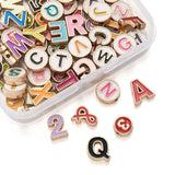 Enamel Letter Beads Flat Round Digital Alphabet Star Number for Jewelry Making