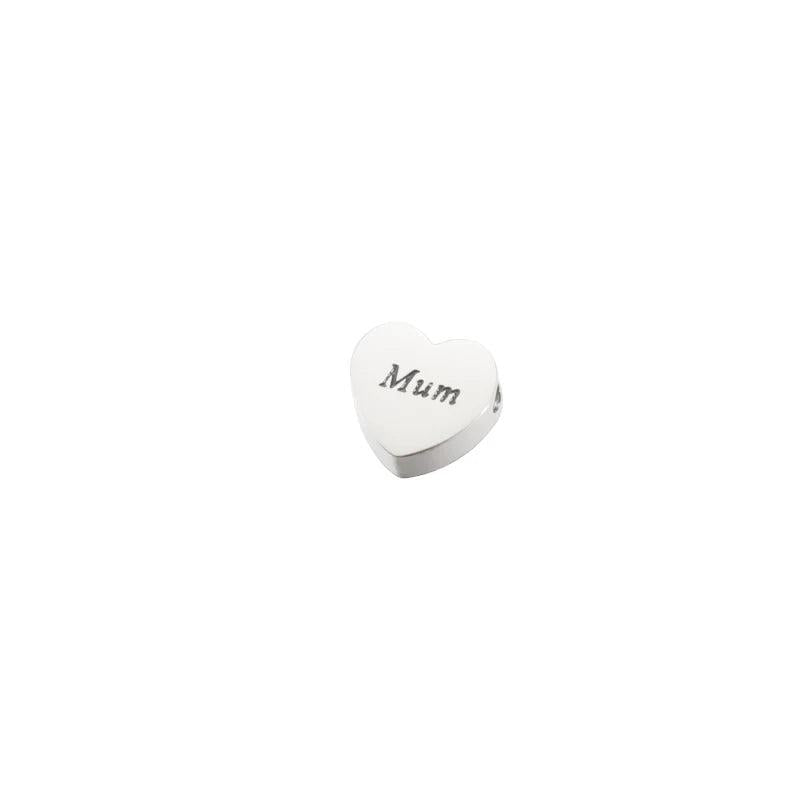 20Pcs Engrave Mum Heart Beads Stainless Steel Beads
