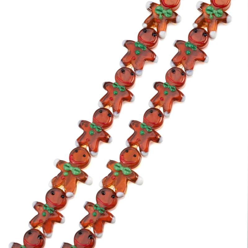 20pcs Christmas Lampwork Beads Gingerbread Man Glass Loose Beads