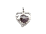 10Pcs/Pack Natural Gemstone Crystal Heart Pendant Charms Silver Plated