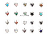 10Pcs/Pack Natural Gemstone Crystal Heart Pendant Charms Silver Plated